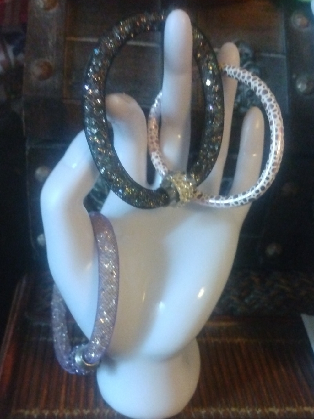 Sparkling Black and Light Gray Crystal Bangle Set - Women Jewelry Set
